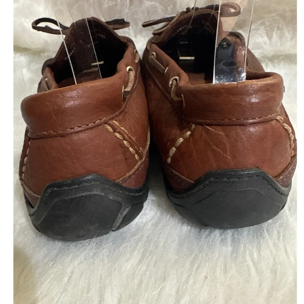 LL Bean Mens Handsewn‎ Moccasins Brown Leather Vibram Sole Boat Shoes 9 0462